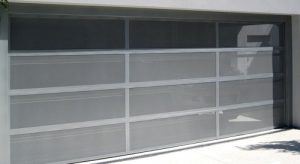 custom grey mesh architect style garage doors